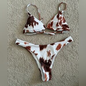 SHEIN Brown and White Cow Print Bikini Set